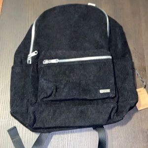 Pink brand black corduroy backpack